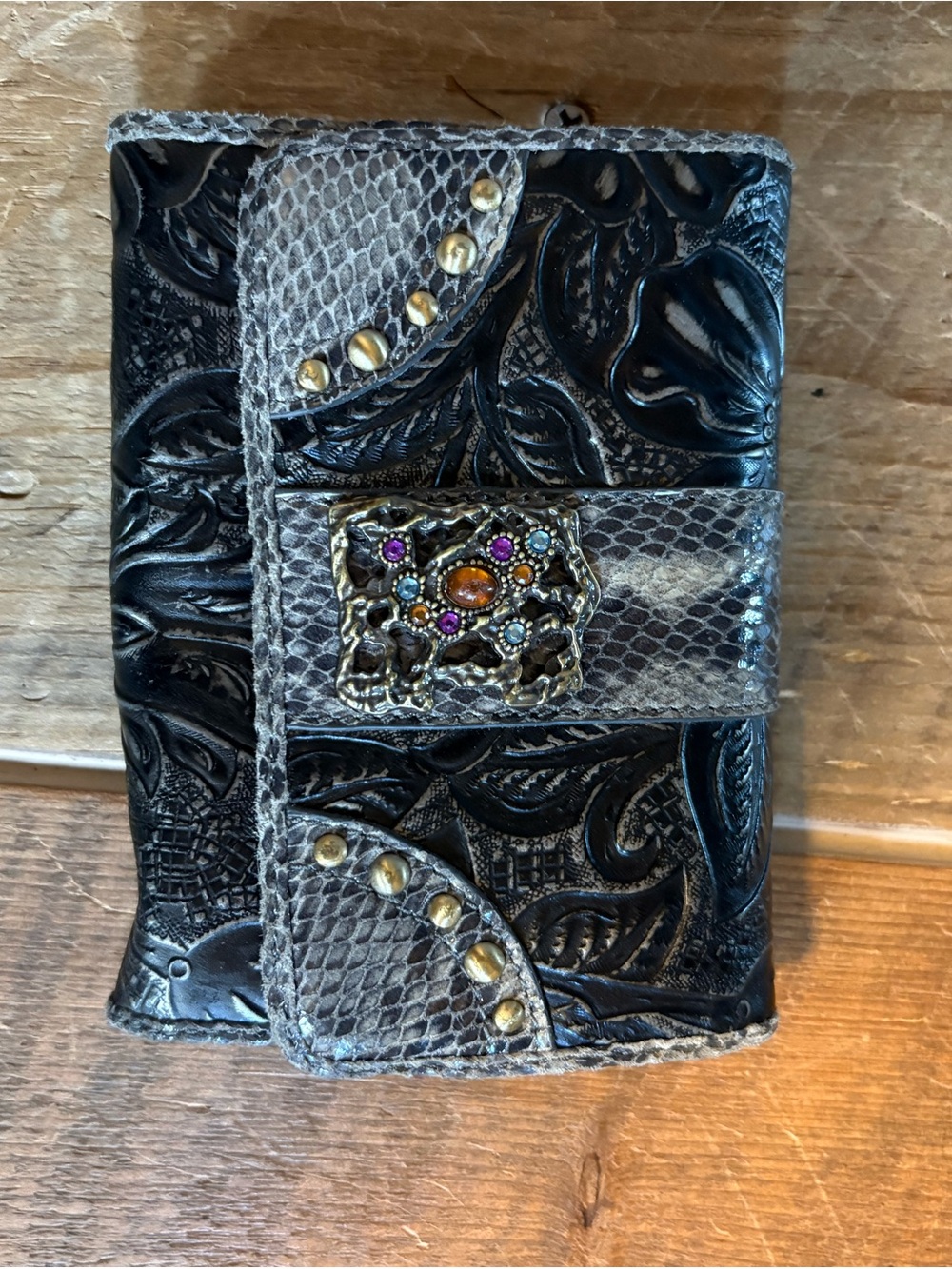 Sharif Black Tooled Leather Wallet